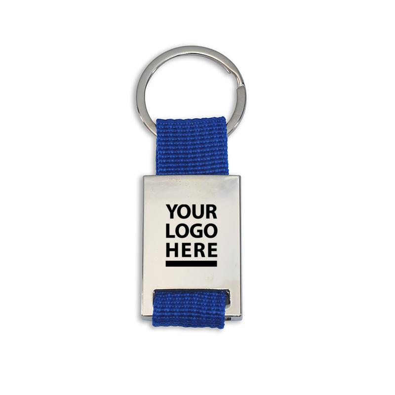 BLUE COLORED STRAP METAL KEYCHAIN